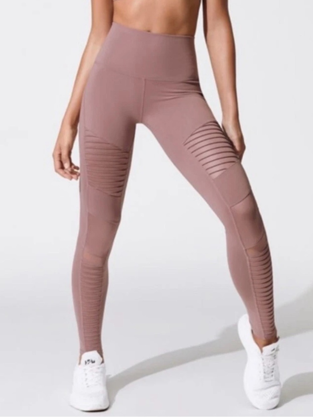 Alo Yoga High Waisted Moto Leggings Smoky Quartz Dusty Mauve Blush Pink Small